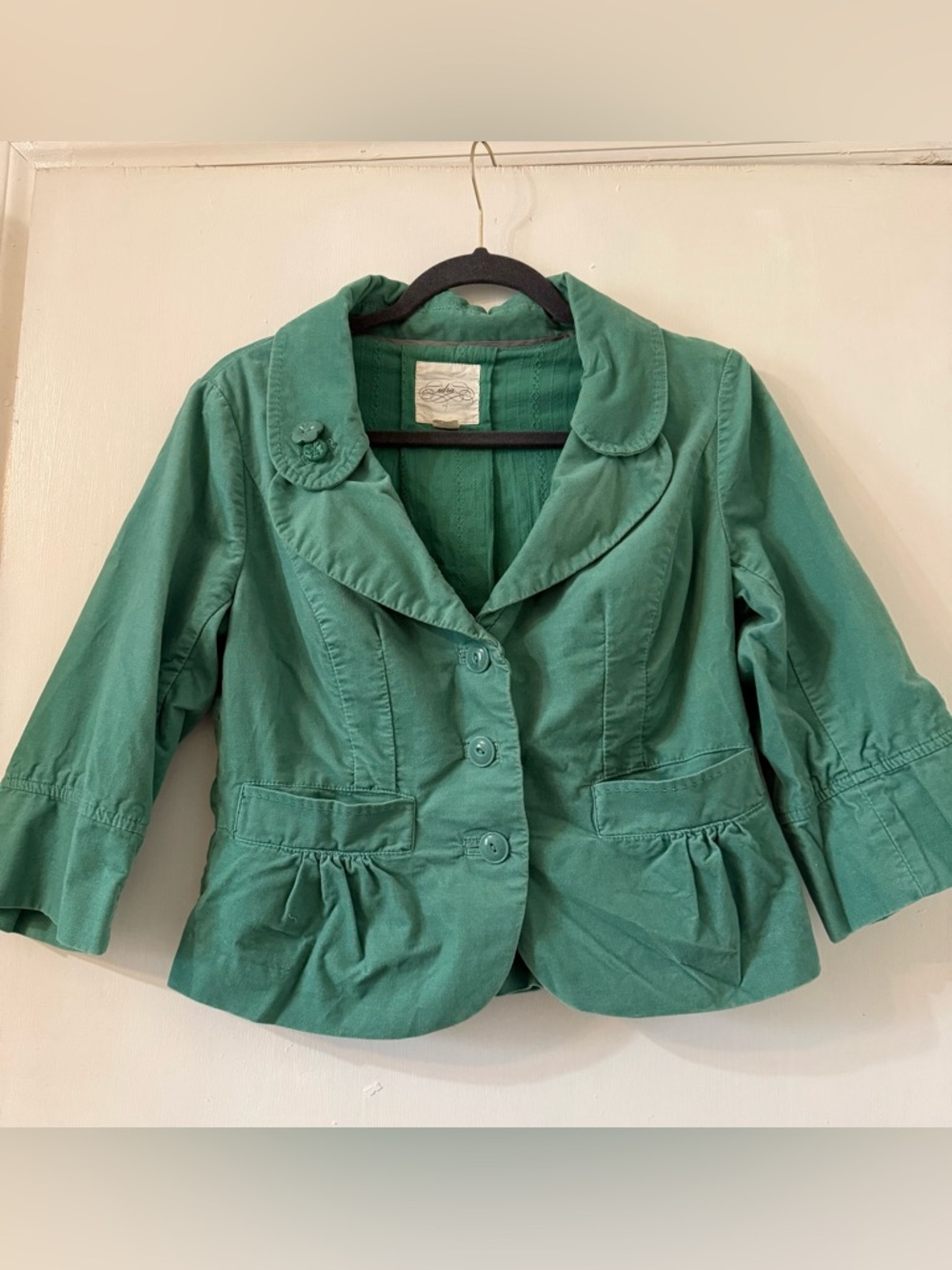 Women’s Green Peplum Blazer with Button Front